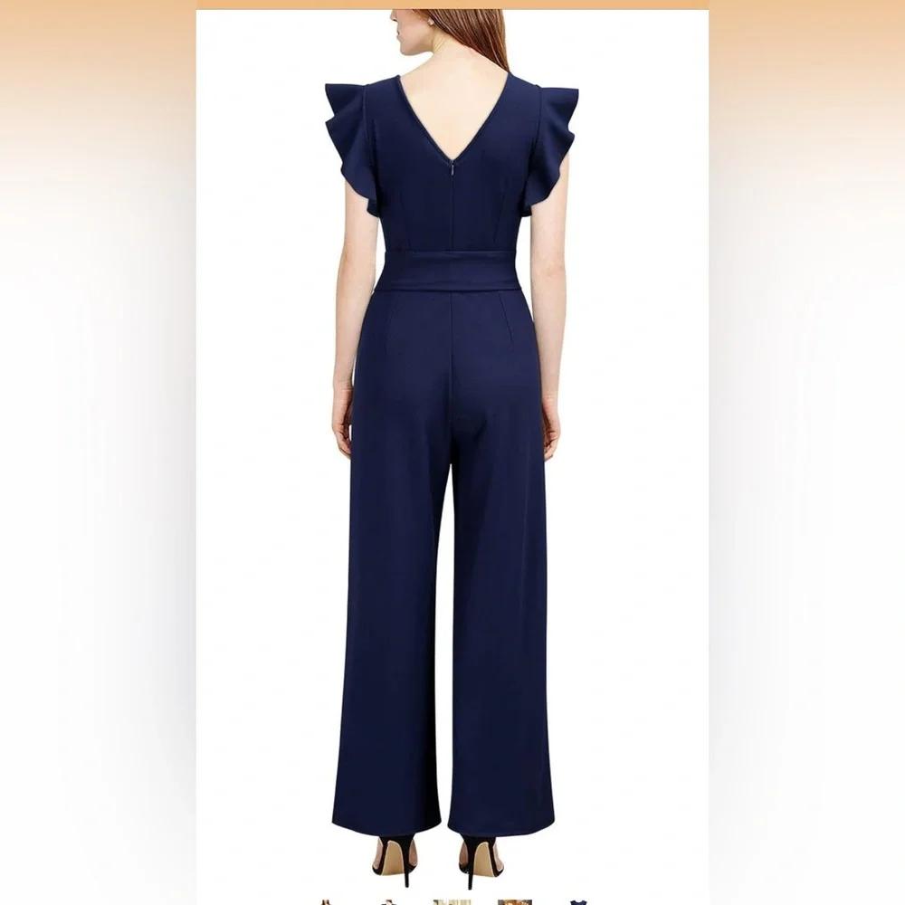Knitee Navy Jump Suit with Tye at waist Sz M 8-10 capped sleeves. Spring Style - Picture 3 of 6